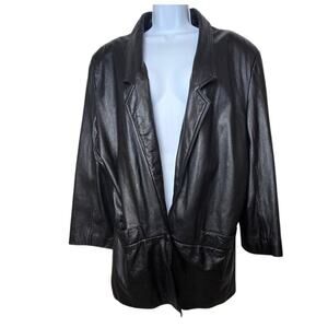 Avanti Black Genuine Leather Jacket One Button Lined Collared Blazer Women's L